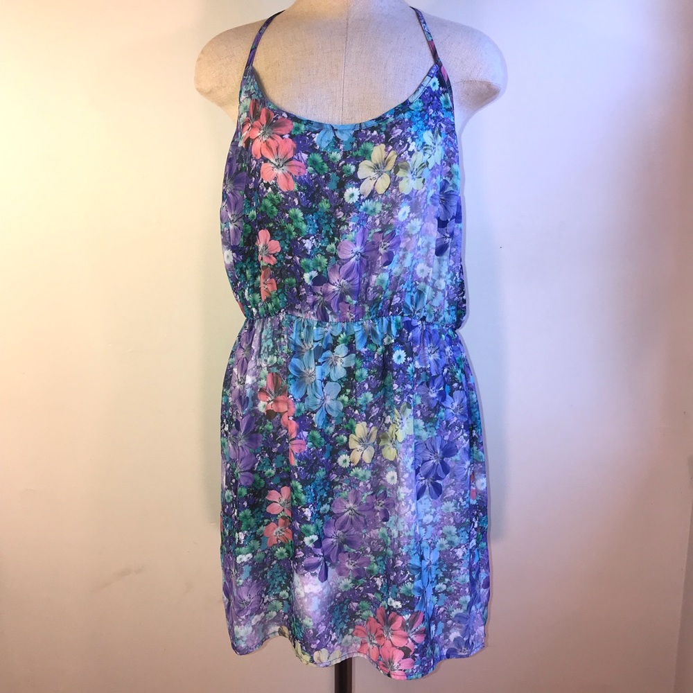 NWT Silky Flower Print Racerback Cinched Dress